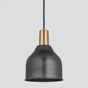 Industville Sleek Cone Pendant, 7 Inch, Pewter, Brass Holder