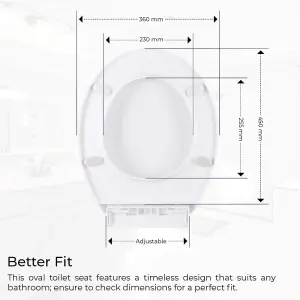 Soft Close Toilet Seat - Fits Most Standard Pans, Adjustable Bottom Hinges - Value Range Oval Light Weight Toilet Seat - White