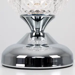 ValueLights Modern Silver Chrome And Decorative Glass Bedside Touch Table Lamp