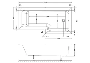 L Shape Right Hand Shower Bath Tub with Leg Set (Waste & Panels Not Included) - 1700mm - Balterley