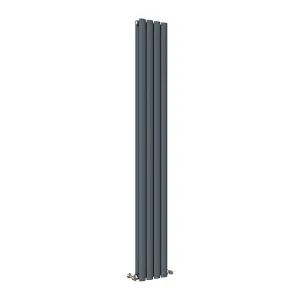 Vertical Anthracite Double Oval Panel Radiator (H)1800mm x (W)236mm, 4612 BTU.