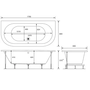 Cooke & Lewis Helena White Oval Curved Bath, panel & wellness system set (L)1700mm