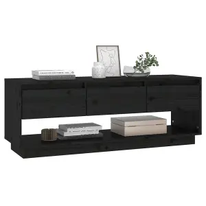 Berkfield TV Cabinet Black 110.5x34x40 cm Solid Wood Pine