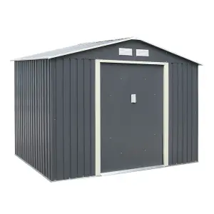 8 x 6 Double Door Metal Apex Shed (Dark Grey)