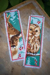 B/MARK PK2 OWL/DEER - Counted Cross Stitch Kit: Bookmark: Owl and Deer: Set of 2 - Vervaco