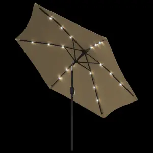 Berkfield Outdoor Parasol with LED Lights and Steel Pole 300cm Taupe