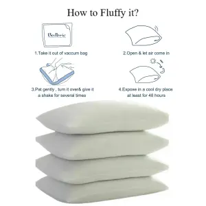 Hollowfiber Pillows Pack of 4 Hotel Quality Bounce Back Extra Filled Bed Pillows Head Neck Back Support 75cmx50cm.