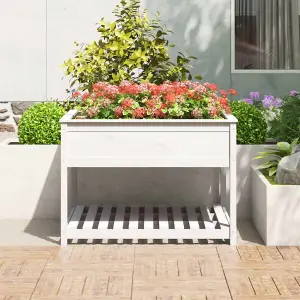 Berkfield Planter with Shelf White 111.5x111.5x81 cm Solid Wood Pine