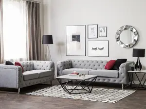 Beliani Glam Fabric Sofa Set Grey VISSLAND