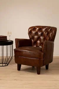 Victor Mocha Brown Button Back Armchair