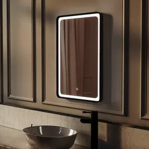 Nes Home Rectangle Demist LED Bathroom Mirror Touch Matte Black 500 X 700mm