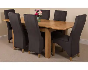 Richmond 140cm - 220cm Oak Extending Dining Table and 6 Chairs Dining Set with Lola Black Fabric Chairs