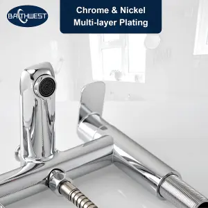 BATHWEST Bathroom Double Handle Mixer Monobloc Tap with Handheld Shower Head Chrome