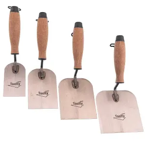 Toolty Margin Plastering Trowel with Wooden Handle Set 4PCS 60, 80, 100, 120mm Grinded Carbon Steel for Brickwork Plastering DIY