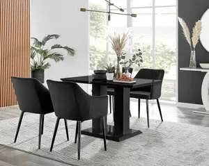 Furniturebox Imperia 4 Modern Black High Gloss Dining Table & 4 Black Calla Black Leg Chairs