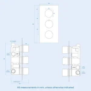 Nes Home Round 3 Dial 3 Way Concealed Thermostatic Shower Mixer Valve Matte Black