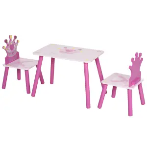 HOMCOM 3 Pcs Kids Princess & Crown Chair Table Set Home Furniture 2-4 Yrs Pink