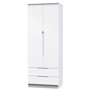 Milan Ready assembled Modern White 2 Drawer Tall Double Wardrobe (H)1970mm (W)770mm (D)530mm