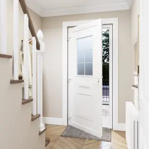 Fortia Mindil Clear Glazed White RH External Front Door set, (H)2085mm (W)840mm