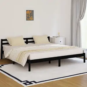 Berkfield Day Bed Solid Wood Pine 200x200 cm Super King Black