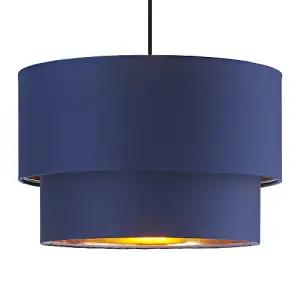 Modern Midnight Blue Cotton Double Tier Ceiling Shade with Shiny Copper Inner