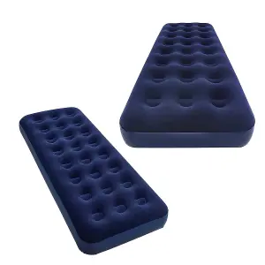 Single Blue Flocked Quick Inflation Air Bed Indoor Outdoor Mattress