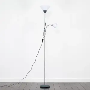 ValueLights Mozz Modern Metallic Silver 2 Way Mother/Father Parent & Child Uplighter and Spotlight Design Floor Lamp