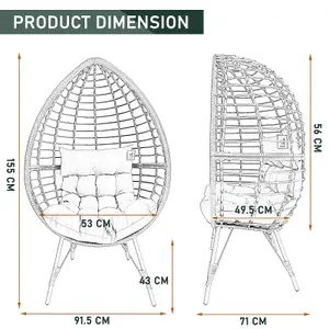 Rattan Standing Egg Chair with Soft Cushion, Durable Metal Frame, Max Load 180 KG - Gray