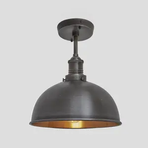 Industville Brooklyn Dome Flush Mount, 8 Inch, Pewter & Copper, Pewter Holder