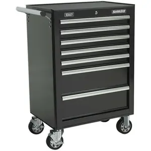 Portable 7 Drawer Tool Chest with Locking Mechanism - 685x465x1005mm, Black