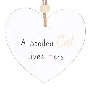 Something Different A Spoiled Cat Lives Here Hanging Sentiment Sign White (One Size)