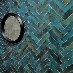 Top Ceramics Turquoise Green Gloss Metro Ceramic Wall Tile Flat Bumpy (L)250mm x (W)65mm Each box 0.82sqm