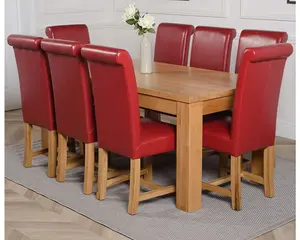 Dakota 182 x 92 cm Chunky Oak Large Dining Table and 8 Chairs Dining Set with Washington Burgundy Leather Chairs