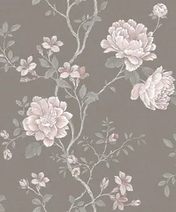 Galerie Vintage Roses Grey Pink Magnolia Smooth Wallpaper