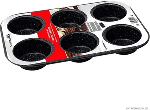 6 Muffin Baking Tray Cake Non Stick Kitchen Tin Pan Oven Dish Cupcake Cakes Black