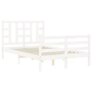 Berkfield Bed Frame with Headboard White Small Double Solid Wood