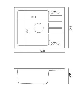 Quadron Peter 116 Pure Black GraniteQ Kitchen Sink with Small Drainer to fit 50cm Cabinet