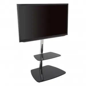 AVF Iseo 60cm Pedestal TV Stand, for TVs up to 55" - Black Glass