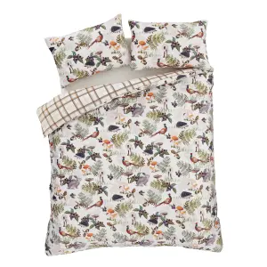 Catherine Lansfield Soft Velvet Woodland Walk Reversible Single Duvet Cover Set with Pillowcase Natural