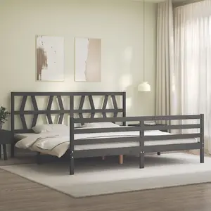 Berkfield Bed Frame with Headboard Grey 200x200 cm Solid Wood