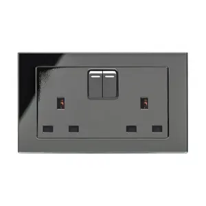 Crystal PG 13A DP Double Plug Socket With Switch Black