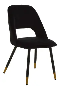 Black Velvet Dining Chair, Velvet Upholstered Accent Dining Table Chair, Tapered Back Living Room Chair