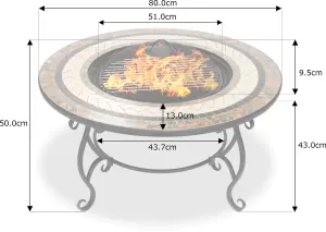 Homeology TOPANGA High-End Multi-Functional Garden Fire Pit, Brazier, Coffee Table, Bbq, Ice Bucket with Ceramic Tiles