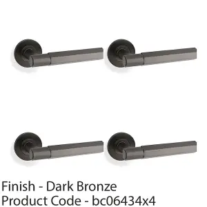 4 PACK - SOLID BRASS Hex Door Handle Set - Dark Bronze Industrial Lever Round Rose