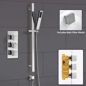 Cameo Concealed Thermostatic Shower Mixer Handset Slider Rail & Bath Filler