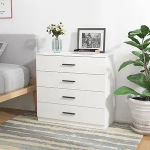 URBNLIVING Height 73cm 4 Drawer Wooden Bedroom Chest Cabinet White Carcass and White Drawers Modern Wide Storage Cupboard Closet