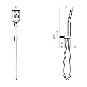 Shower Square Outlet Elbow with Wall Bracket and Handset - Matt Black (Marina)