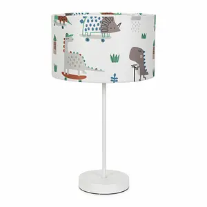 ValueLights Charles White Metal Single Stem Table Lamp with Cartoon Dino Lamp Shade and LED Bulb