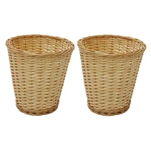 JVL Hand Woven Acacia Set of 2 Round Laundry Willow Baskets with 2 Waste Paper Baskets, Honey Finish