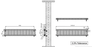 Right Radiators 300x1460 mm Horizontal Traditional 2 Column Cast Iron Style Radiator Raw Metal